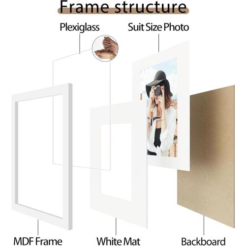 Picrit 18x24 Poster Frame Set of 12, Display 16 x 20 with Mat or 18 x 24 without Mat, Photo Frames for Wall Mounting Display, White.