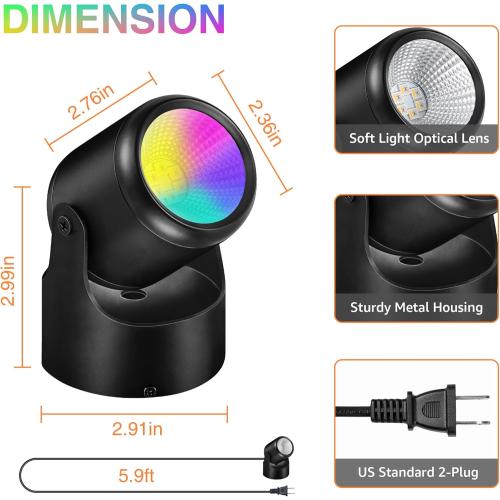 Black 4 Pack 6W RGBW Up Lights Indoor Christmas Spotlight Indoor LED Color Changing Uplighting Indoor with Remote 120V Spot Lights Indoor Plug in Floor Spotlight Indoor for Plant Picture Party, 4 Pack