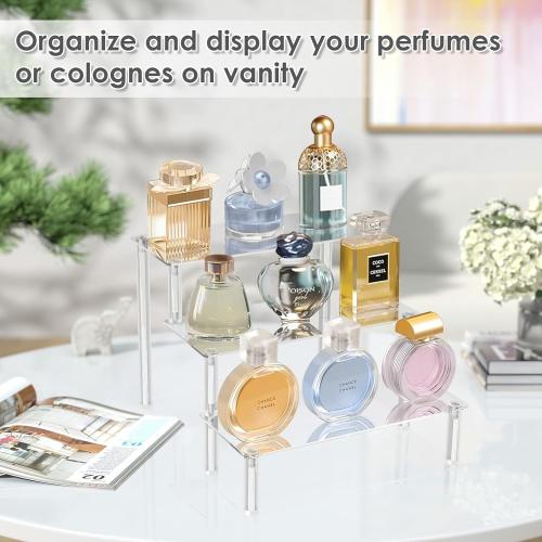 Acrylic Display Risers,Clear Display Risers Stand Small Mini Shelf 3 Tiered Cupcake Stand for Food Desserts Stand Shelves for Party Perfume Organizer Toys Figures Collections Cosmetic Products Tabletop Use