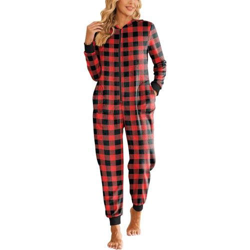 Size XXL Ekouaer Christmas Onesie Fleece Long Sleeve Hooded One Piece Pajamas for Women Zipper Pjs with Pocket