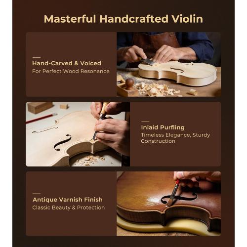 Vangoa 4/4 Solid Wood Acoustic Violin Full Size Fiddle Set for Beginner Adult Student Teen Kids with Violin Case, Bow, Rosin, Shoulder Rest, Tuner, Strings, Natural