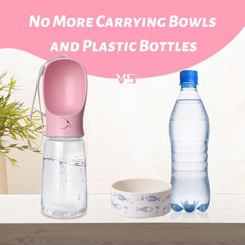 Kalimdor Dog Water Bottle, Leak Proof Portable Puppy Water Dispenser with Drinking Feeder for Pets Outdoor Walking, Hiking, Travel, Food Grade Plastic (19oz Pink)