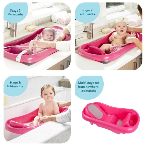The First Years Newborn to Toddler Baby Bath Tub - Convertible 3-in-1 Baby Tub with Removable Sling - Ages 0 to 24 Months - Sure Comfort - Pink