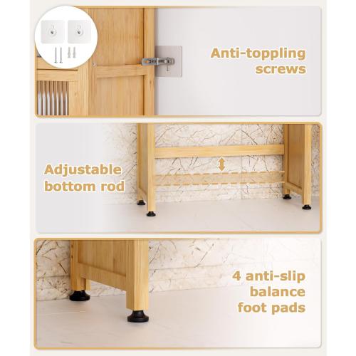 Over The Toilet Storage Cabinet with Drawer and Flip Door, Bamboo Bathroom Organizer Shelf with Anti-Tip Design and Waterproof Feet Pad,Freestanding Rack Above WC Space Saver (Natural)