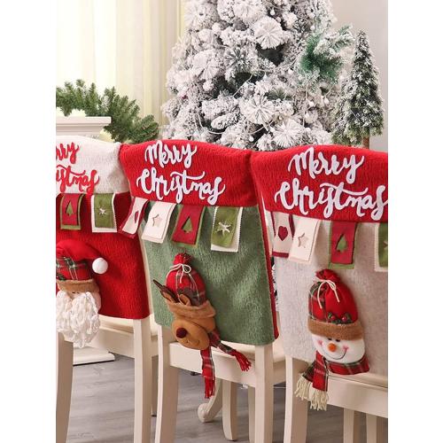 MOTUZP Xmas Dining Chair slipcovers Santa Claus SnowOffice Party Bar Decor[ABC*2],Christmas Chair Back Covers Set of 6Xmas Dinner Chairs Cover for Kitchen Resta