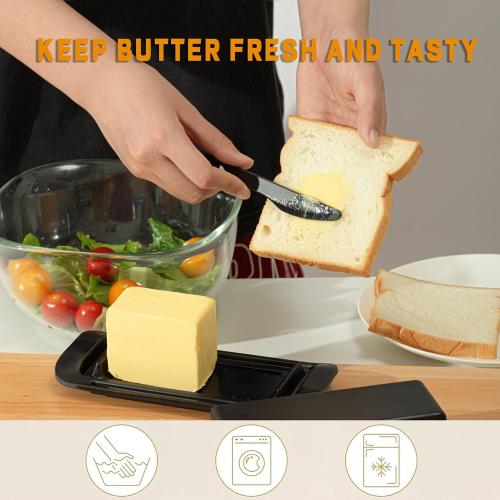 Black Butter Dish, Butter Dish With Lid for Countertop, Unbreakable Butter Keeper With Lid and Knife, Butter Holder for 1 Stick Butter, Butter Container for Home, Camping, Multipurpose