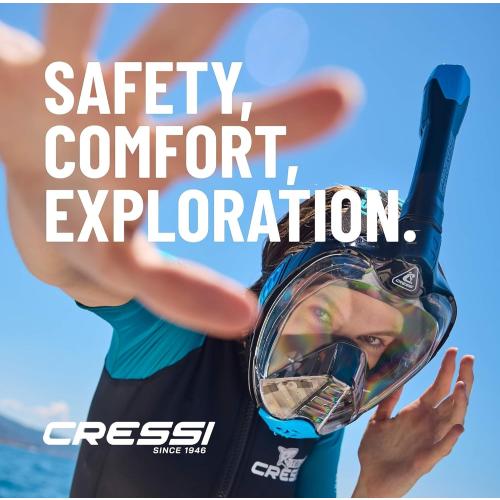 Cressi Adult Snorkeling Full Face Mask - Wide Clear View, Anti-Fog System - Easy Breathing: Safety First - Bali: Designed in Italy