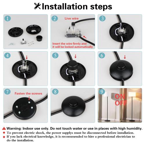 Helunsi 1Pcs Floor Lamp Foot Switch, Black Foot Pedal Switch, Round Floor Lamps Foot Inline Switch, Step ON Off Spring Push Button, for Foot Pedal Control Replacement Floor Lamp Extension Cord Parts