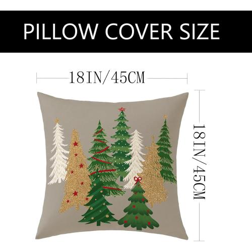 Christmas Pillow Covers 18x18 Inch Set of 2 Gray Decorative Christmas Tree Throw Pillows Linen Winter Holiday Decor for Home Sofa Couch Bed Chair