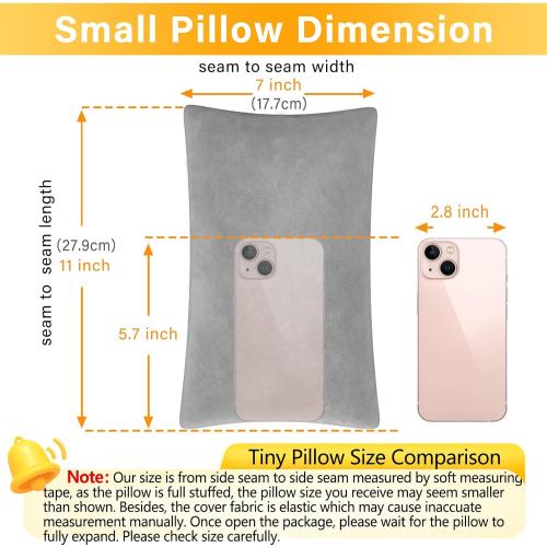 1 MIDDLE ONE 2 Pack Small Pillow, Memory Foam Mini Pillow 11 X 7 Inches for Travel, Sleeping, Nap and Neck, Knee, Lumbar Support, Tiny Cushion for Pet, Dogs (Grey)