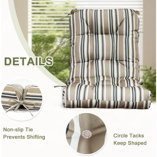COOS BAY Tufted High Back Chair Cushions, 42x21 Inch Outdoor Patio Furniture Cushions, Water Resistant Rocker Seat Pads, 2 Pack, Beige Stripes