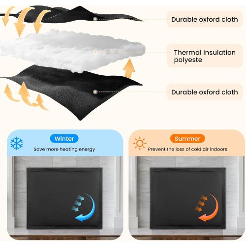 Magnetic Fireplace Cover, Fireplace Blocker Blanket Stops Overnight Heat Loss, Adjustable Fire Place Draft Stopper Save Energy, Fireplace Insulation Black 39 W x 32 H