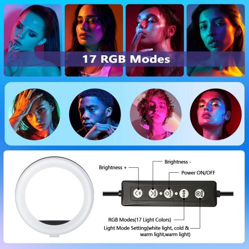 Auto Face Tracking 360 Rotation with 10 RGB Ring Light, Phone Tripod & Selfie Stick with Remote for Cell Phone 4-7, Motion Sensor for Live Stream Vlog Video Recording
