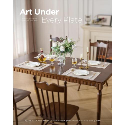 Leetaltree Beige Placemats Set of 8 - Heat Resistant Non-Slip Place mats for Dining Table, Washable Durable PVC Vinyl Woven Table Mats（Beige, 8）