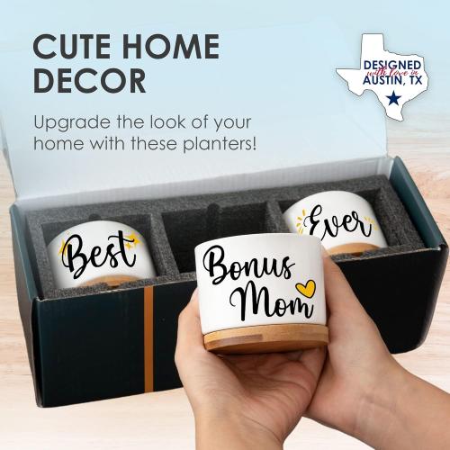 Rosa Vila Bonus Mom Planters, Bonus Mom Gifts from Son & Daughter, Best Ever Gifts for Stepmom Gifts for Mother-in-Law, Stepmom Presents for Birthday, Presents for Your Second Mother