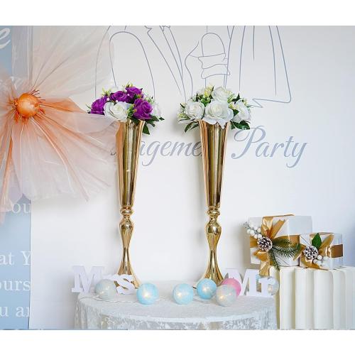 2pk Metal Trumpet Vases for Table Centerpieces, Anniversary Celebration Wedding Party Dinner Table Centerpieces, Wedding Decorations, 21.9/55.5cm Gold Vases