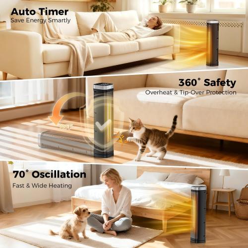 X-Large Space Heater for Indoor Use, Electric Ceramic Space Heater, Portable Heaters Fan for Office and Bedroom with Remote and Thermostat, 3 Modes, Overheating & Tip-Over Protection, ETL Listed,1500W