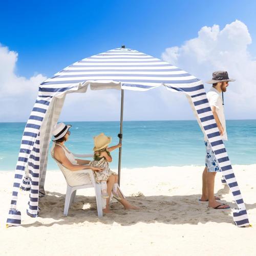 Beach Cabana - Beach Umbrella with UPF 100  UV Protection & Sunshade Curtain - Waterproof Tent - Portable Shade, Easy to Set Up, Perfect for Family & Friends, Navy Blue