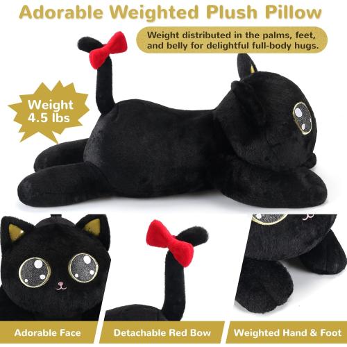 meowtastic Black Cat Weighted Stuffed Animals - 22 Inch 4.5 Pounds Weighted Plush Cat Stuffed Animal - Big Kitten Toys Pillow - Cute Plush Toys Gifts for Kids & Adults (22 4.5 lbs)