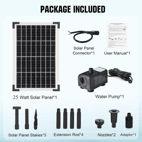 ECO-WORTHY Solar Water Fountain Pump Kit 449 GPH Flow 25W Adjustable Dry-Run Protection Solar Pond Pump Monocrystalline Solar Panel Powered Water Pump for Ponds, Garden, Waterfall, Pool, Birdbath