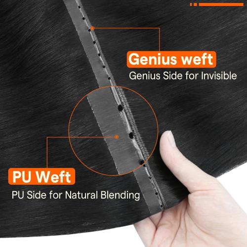 Full Shine Butterfly Weft Hair Extensions Human Hair 8 20 Inch Jet Black Invisible Thin Genius Weft with Double Layered Remy Hair Long Straight Hair Add Length