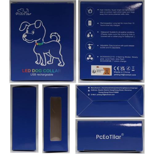 PcEoTllar Light up Dog Collar for Night Walking - LED Dog Collar Light Rechargeable Color Changing, Glow in The Dark Dog Collars Waterproof Glowing Dog Collars for Large Small Medium Dogs