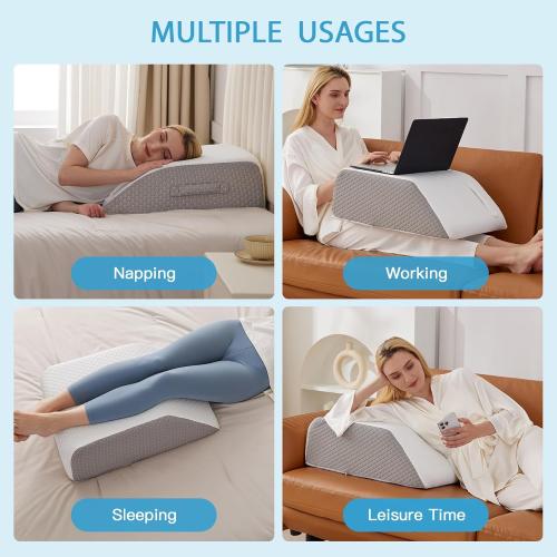 Leg Pillow Elevation Blood Circulation, Leg Wedge for Elevation for Swelling, Leg Elevating Pillow for After Surgery, Memory Foam Foot Knee Pillow for Back Sleeping 23.6×16.8×8 Inch White/Grey