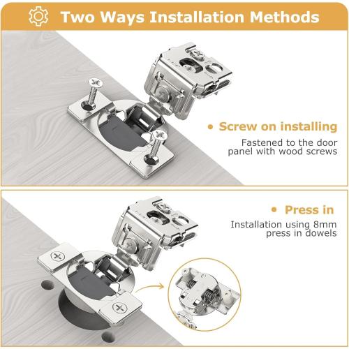Size 50 pieces Furniware 50 Pieces 1/2 inch Overlay Soft Close Cabinet Hinges for Face Frame Cabinet, Stainless Steel, 105° Opening Angle, Concealed Self Closing Door Hinges- 3 Way Adjustment
