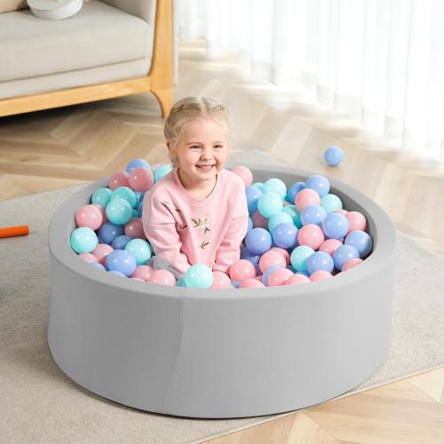 Size Large Color Grey Foam Ball Pit,  Indoor Outdoor Soft Round Ball Pool Playpen Ideal Gift Toy for Babies Kids and Toddler Children (No Balls) - Light Gray