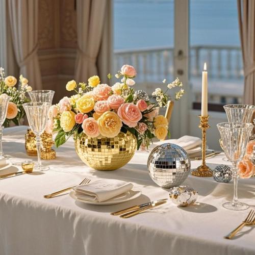 6 Pcs Disco Ball Vase,5 X 6 Disco Ball Centerpieces,Glass Disco Ball Planter Mirror Disco Ball Decor Can Be Used for Wedding Centerpieces,Birthday,Office(Gold)