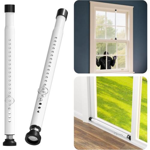 Window Locks & Sliding Door Security Bar, 2 Pack Adjustable Child Safety Lock for Up/Down/Horizontal Windows & Sliding Glass Doors from Inside, for Apartment & Patio (17-50 Inch)