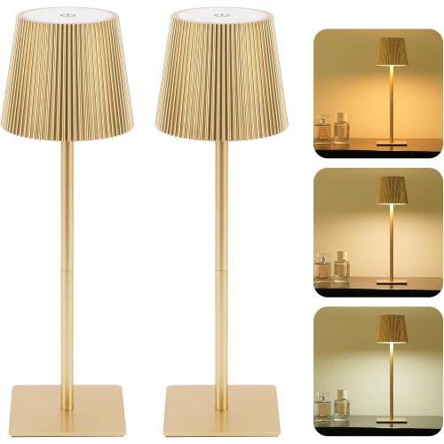 LUTEC 4 Pack Cordless Table Lamp,6000mAh Rechargeable Battery Operated Desk Lamp,Two Adjustable Heights,Waterproof, Touch Control & 3 Color Stepless Dimming for Restaurant/Bedroom/Bars/Outdoor (Gold)