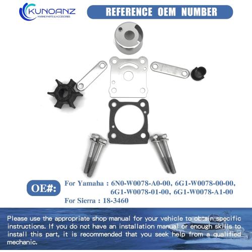 6G1-W0078-01-00 6G1-W0078-A1-00 6G1-W0078-00-00 6N0-W0078-A0-00 Water Pump Impeller Repair Kit For Yamaha Sierra 18-3460 6 8 HP 2-Stroke Outboard 6HP 8HP 1984-2009