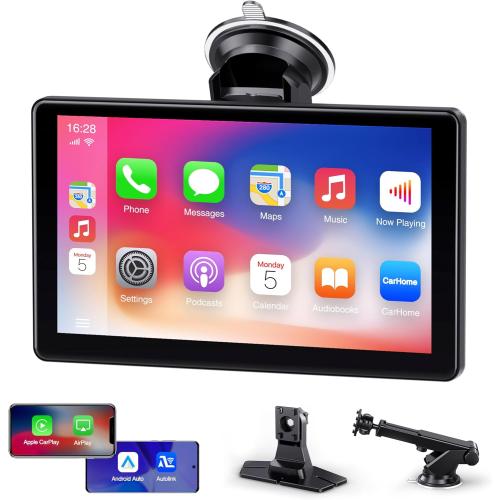 Apple Carplay Screen - Wireless Apple Carplay & Android Auto with 9 Touchscreen, Portable Car Audio Receiver with Voice Control, Bluetooth, FM