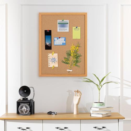 Board2by Cork Board Bulletin Board 18 x 24, Wood Framed Corkboards for Wall Decor, Hanging Office Message Board, Large Wall Mounted Notice Pin Board with 15 Push Pins for School, Home & Office