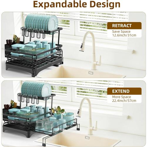 AULEEP 2-Tier Foldable Dish Drying Rack for Kitchen Counter Over the Sink