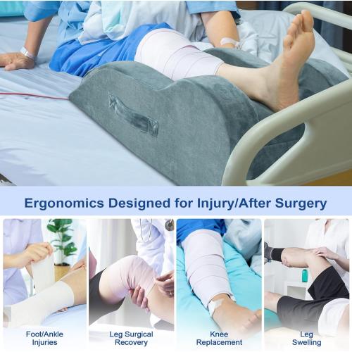 KingPavonini Adjustable Leg Elevation Pillows for After Surgery, Ergonomic Curve Keeps Knee Straight, Memory Foam Leg Pillow Elevation for Blood Circulation, Swelling and Pain Relief (Single Leg)