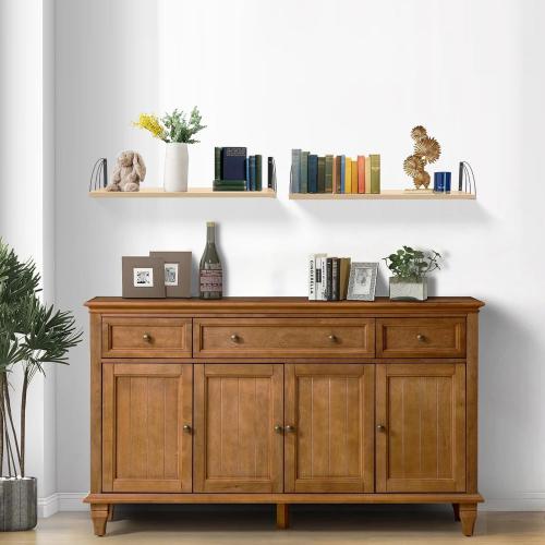 Long 48 Inch Oak Wall Bookshelf- Curved Fan-Shaped Design with Built-in Anti-Slip Book Stops|0.71 Thicker Heavy Duty White Oak Floating Shelves|Floating Book Shelf for Wall,Home Décor Set of 2