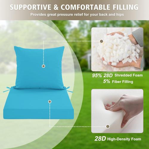 22x22 Teal 2 Pack Outdoor Cushions for Patio Furniture, Waterproof Outdoor Chair Cushion w/Fade-Resistant, Removable & Machine-Washable Cover, 22x22 Inch, Deep Seat Sofa/Couch Pad Replacement – Set of 2, Teal