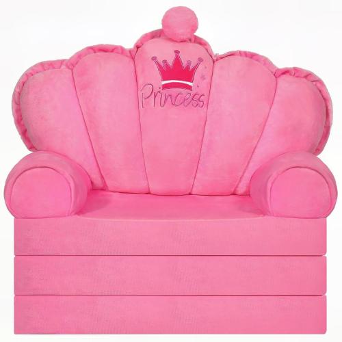 Pink Comfy Toddler Couch Sofa Lounger Toddler Bed for Seating Soft Princess Foldable Kids Couch Fold Out for Toddlers Children's Chairs for Birthday Gift 1-5