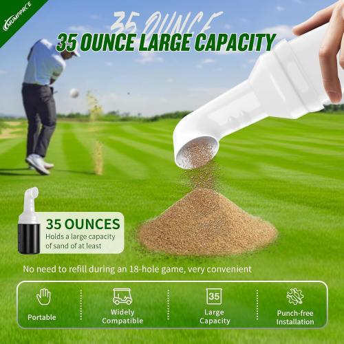 Golf Cart Sand Bottle with Holder No Drilling Required, Universal Golf Cart Sand Pots Fit Club Car, EZGO, Yamaha Models, Divot Filler Sand Bottle, Large Capacity and Easy to Install, 1PCS