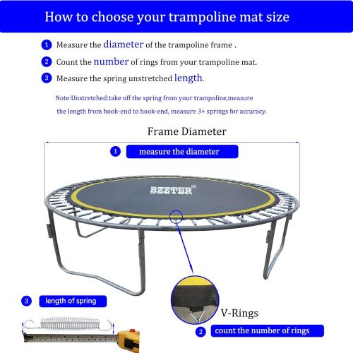 Trampoline Replacement Mat,Mat Diameter:11.97-12.56FT,Fits 14ft Trampoline Frame,with 72 80 84 88 96 Rings for Choose,Fits 5.3-8.5 Inch Springs(Need to Choose),Spring and Frame not Include.