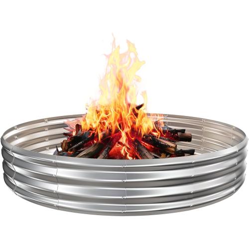 6FT Diameter Camp Fire Ring Pit, Large Round Galvanized Steel Fire Pit, Heavy Duty Steel Fire Pit Silver for Backyard, Camping, Bonfire (6x6x1FT)