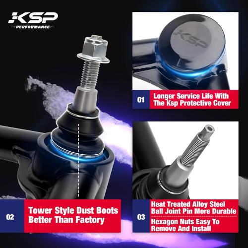 KSP Front Upper Control Arms for Chevy Silverado 1500 2019-2026, 2-4 Adjustable Front UCA in 3pcs Ball Joints for 2019  GMC Sierra 1500 Truck, Aftermarket Lift Suspension Arms with Rubber Bushing