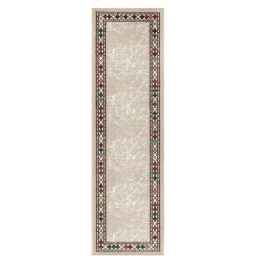 Antep Rugs Alfombras Modern Bordered 2x7 Non-Skid (Non-Slip) Low Profile Pile Rubber Backing Indoor Area Runner Rugs (Beige, 2' x 7')