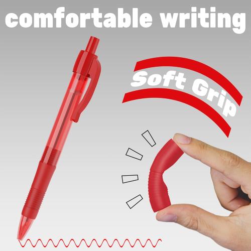 deegtran Pens Bulk, 30 Pack No Bleed Red Ink Click Pens with Soft Grip, Wholesale Retractable Ballpoint Pens for Office School, Medium Point Smooth 1.0MM