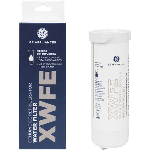 GE XWFE Refrigerator Water Filter, Genuine Replacement Filter, Certified to Reduce Lead, Sulfur, and 50  Other Impurities, Replace Every 6 Months for Best Results, Pack of 1