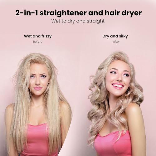 Hair Straightener - 2 in 1 Wet to Dry Hair Dryer and Straightener with High-Speed Airflow   Rapid Heat-Up   Customizable Temperature   LCD Display & Auto Shut-Off   No Heat Damage (Pure Gold)