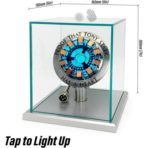 Lonyiabbi Arc Reactor MK1-1:1 Scale, USB Powered LED Light with Vibration Sensor, No Assembly, Display Case Included
