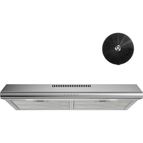 Size 30 FIREGAS Under Cabinet Range Hood 30 inch, Ducted/Ductless Convertible Kitchen Hood Over Stove Vent, LED Light, 3 Speed Exhaust Fan, Reusable Aluminum Filters, Push Button, with Charcoal Filter